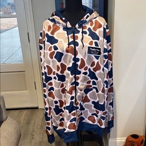 Men’s Trailer Park Hoodie- Blue, Brown, and Cream Camo